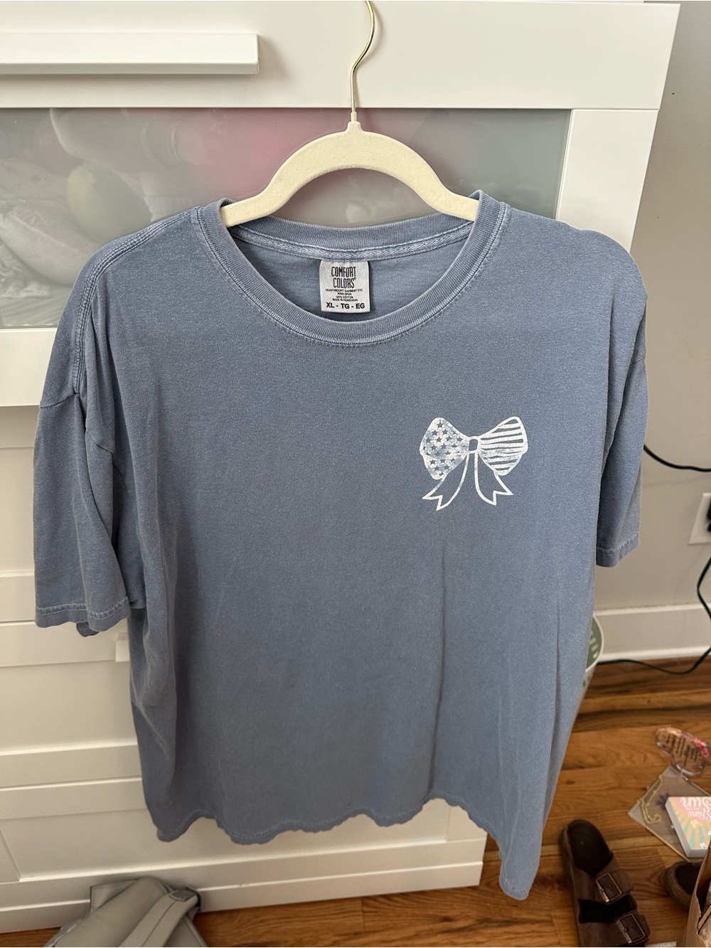 Comfort Colors Faded Blue Short-Sleeve Tee with White Bow Accent